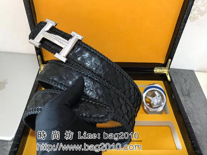愛馬仕HERMES 原始森林蟒蛇皮紋 底皮頭層小牛皮高端男士皮帶 HHG1728